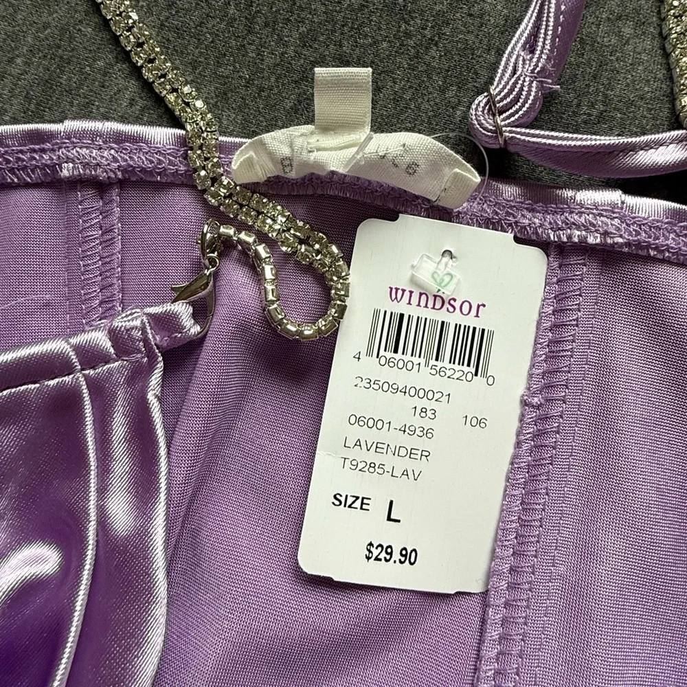 Purple/Lavender Satin Corset Crop Top with Jeweled Chain Straps - Picture 4 of 5
